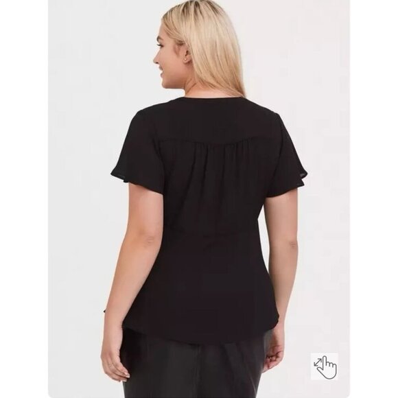 Torrid Georgette Tie-Front Flutter Sleeve Blouse Black Size 3X 22-24 Polyester - Picture 9 of 10